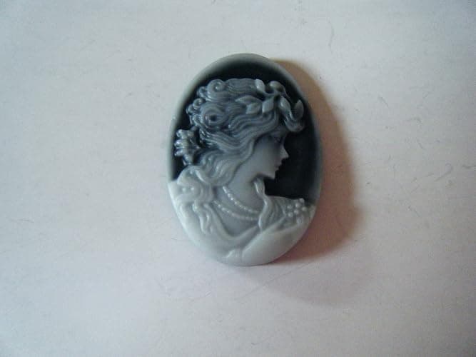 Victorian Lady Cameo Antique Blue 30x40mm Lucite Cameo Cabochon - Image 1