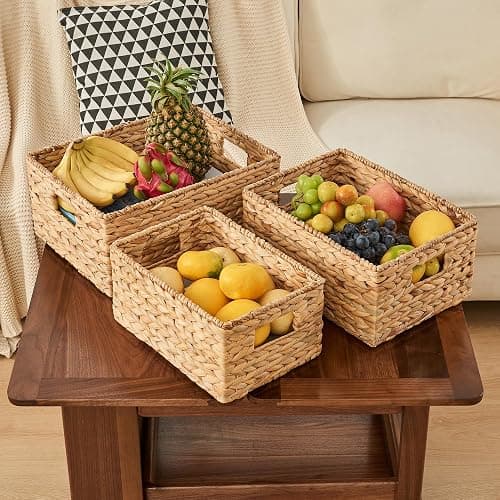 VILSSOVY Wicker Storage Basket, Hyacinth Storage Baskets for Organizing, Large Wicker Baskets for Storage, Woven Basket for Bedroom, Living Room(12.6"x8.66"x6.3") thumbnail 6