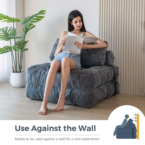MAXYOYO Folding Sofa Bed, Convertible Chair Bed with Pillow | Foldable Couch with Back Support, Portable Fold Out Chair Comfy Floor Sofa for Living Room Bedroom, Dark Grey, Single thumbnail 5