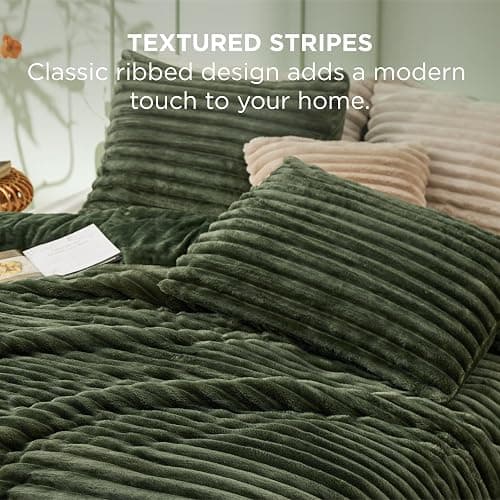Bedsure Fluffy Comforter Set Twin - Super Soft Faux Fur Bed Set Olive Green, Warm Plush Fleece Winter Bedding, 2 Pieces, 1 Shaggy Fuzzy All Seasons Twin Size Comforter with 1 Pillowcase thumbnail 4