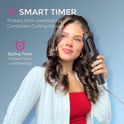 TYMO Automatic Rotating Curling Iron - TYMO CURLPRO Beach Waves Curling Wand, Portable Hair Curler, 500 Million Ionic, Dual Voltage & Lightweight for Travel, Ceramic Coating, 1 1/4 Inch, Metallic Gray thumbnail 6