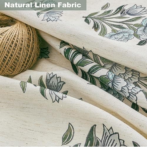 PROCIDA Green Scalloped Shower Curtain- Blue Block Print Floral, 72x72 Inch Linen Blend Bathroom Curtain with 12 Metal Hooks, Botanical Flower Bath Curtain for Country Bathrooms. thumbnail 8