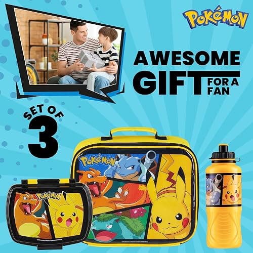 Pokemon Insulated Lunch Bag with Lunch Box Water Bottle Set for Kids 3 Piece School Snack Bag Pikachu Gifts for Kids (Yellow) thumbnail 4