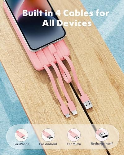 Charmast Portable Charger with Built in Cables, Power Bank with Cords Wires, Slim 10000mAh Travel Battery Pack 6 Outputs 3 Inputs 3A Fast Charging for Samsung Google Pixel LG Moto iPhone iPad thumbnail 2