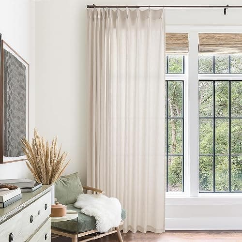 Extra Wide Beige Pinch Pleated Linen Curtains 108 Inches Long 72 Inch Wide for Living Room Light Filtering Semi Sheer Window Drapes with Hooks Rings for Patio Sliding Glass Door 1 Panel 72x108 thumbnail 2