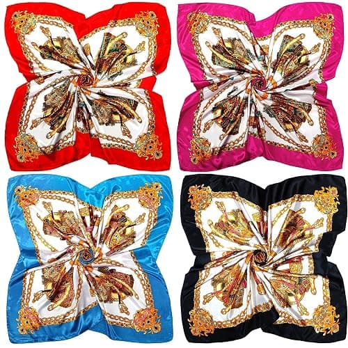Honoson 4 Pcs 35 Inch Satin Head Scarf for Women's Hair Square Bandanas Large Silk Scarves for Sleeping thumbnail 2