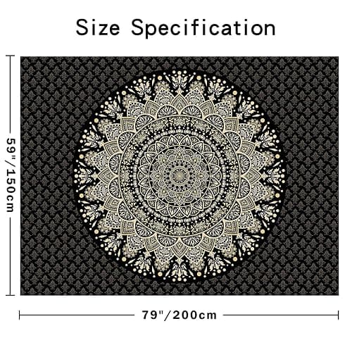 Edeesky Black Golden Mandala Tapestry Wall Hanging Psychedelic Medallion Wall Tapestry Aesthetic Indian Hippie Decor Bohemian Wall Art Boho Home Decoration Blanket for Bedroom,Living Room,Dorm thumbnail 2