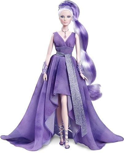 Barbie Crystal Fantasy Collection Amethyst Doll (13-in, Platinum Hair) with Genuine Amethyst Stone Necklace, Wearing Gown and Accessories, Gift for Collectors - Purple - Image 1