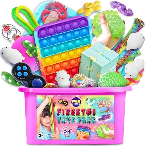 Fidget Box for Girls Boys, FunKidz Mystery Sensory Fidget Pack Toys for Stress Relief Kids Party Favors Gift Classroom Prizes Travel Camping with Portable Case - Image 1