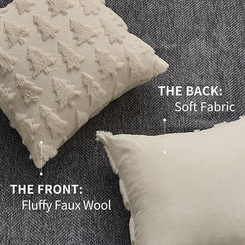 DFXSZ Christmas Tree Pillow Covers 18x18 Set of 2 Christmas Decor Beige | Christmas Winter Decorations|Soft Plush Faux Fur Jacquard Throw Pillowcases| For Bedroom Sofa Festivals Home Decor thumbnail 6