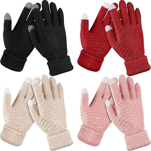 Geyoga 4 Pairs Women's Winter Touch Screen Gloves Soft Warm Fleece Lined Knit Elastic Cuff Texting Gloves - Image 1