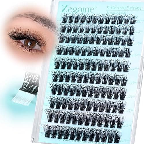 Wispy Self Adhesive Eyelashes Natural Self Adhesive Lash Clusters With Spikes D-Curly Pre Glued Lashes Reusable Glueless Lashes Salon-Level Cluster Eyelash Extensions 10-18MM by Zegaine thumbnail 8