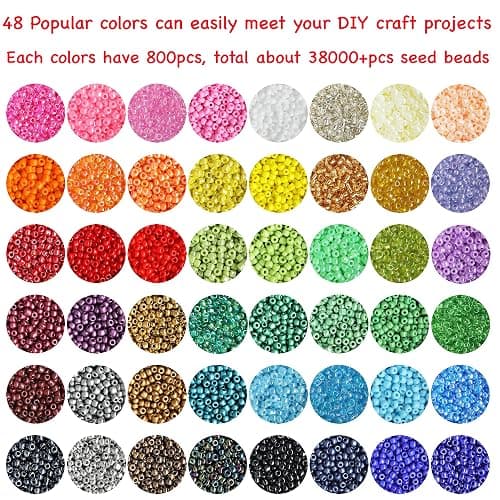 Bala&Fillic Taille 2mm 12/0 Fabrication de Bijoux de Perles de Rocaille, 48 Couleurs 38000pcs Petites Perles de Verre pour la Fabrication de Bracelets Colliers thumbnail 2