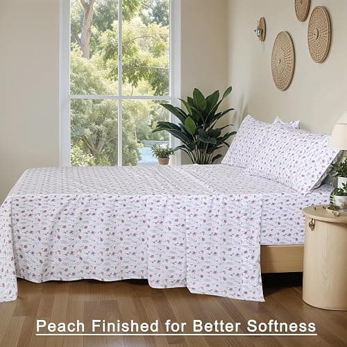 RUVANTI 100% Organic Cotton Sheets - Queen Sheet Set - 4 Piece Percale Weave Bedding, Crisp, Cooling & Breathable, Soft & Durable, 16" Deep Pocket, Hotel Quality Sábanas - Obsessed Stems thumbnail 6