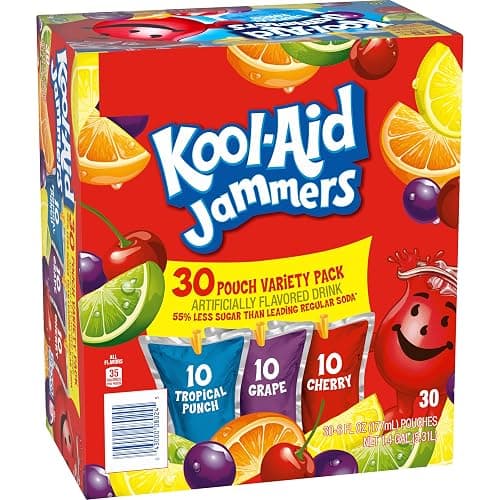 Kool-Aid Jammers Tropical Punch, Grape & Cherry Flavored 0% Juice Drink Variety Pack, 30 ct Box, 6 fl oz Pouches (Pack of 6) thumbnail 5