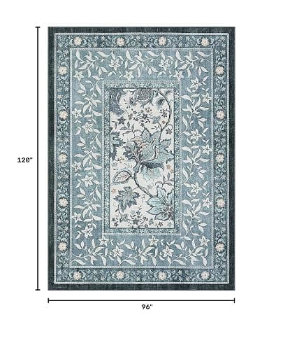 GarveeHome Provence 8x10 Area Rugs for Living Room, Botanical Grove Retro Blue Cottagecore Washable Rug for Bedroom Dining Nursery Low-Pile Vintage Large Carpet thumbnail 2