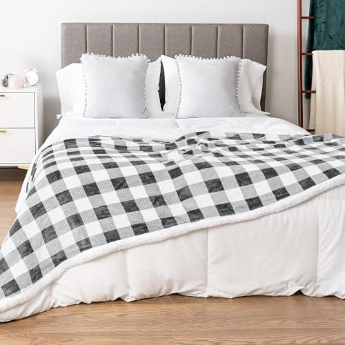 PAVILIA Checkered Sherpa Throw Blanket Couch Sofa Bed, Light Grey, 50x60 | GSM 460; Plush Flannel Fleece with Buffalo Plaid; Warm&Cozy for Home; Perfect Fall & Winter Decor Holiday Christmas Gift thumbnail 6