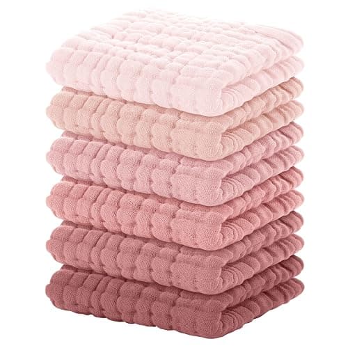 Yoofoss Muslin Baby Washcloths 100% Organic Cotton Face Towels 6 Pack Wash Cloths for Baby 12x12in Soft and Absorbent Baby Wipes (Gradient Pink) - Image 1