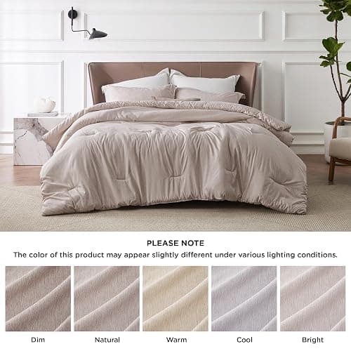 Bedsure King Size Comforter Set - Warm Taupe Soft Bedding for All Seasons, Cationic Dyed Bed Set, 3 Pieces, 1 King Size Comforter (104"x90") and 2 Pillow Shams (20"x36"+2") thumbnail 8