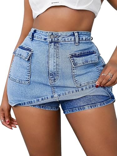ALLABREVE Plus Size Denim Shorts Womens High Waisted Stretchy Jean Shorts Summer Casual Jorts - Image 1
