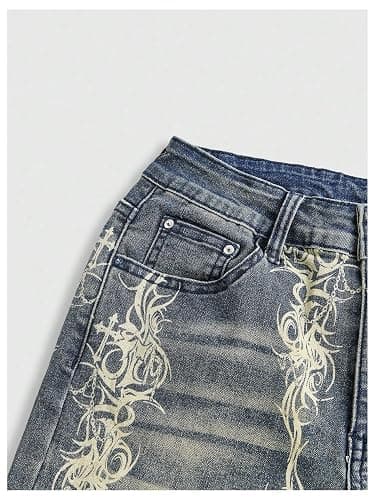 WDIRARA Women's Plus Size Goth Punk Graphic Flare Jeans Bootcut Denim Pants Streetwear thumbnail 4