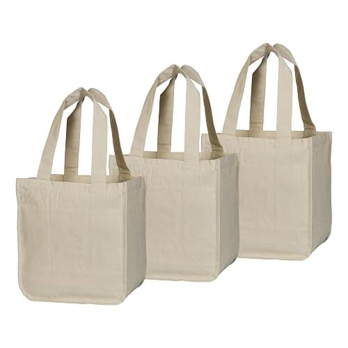 Best Canvas Grocery Shopping Bags with Handles and Bottle Sleeves - Organic Cotton, Washable and Eco-friendly Cloth Grocery Totes - Reusable Shopping Grocery Bags (3 Bags) thumbnail 4