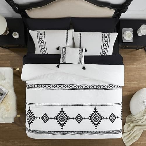 MaiRêve Embroidery Comforter Set Queen Size - 7 Piece, White Boho Western Bedding All Season Bed in A Bag, Farmhouse Queen Comforter Set with Sheets, Pillowcases & Shams thumbnail 5