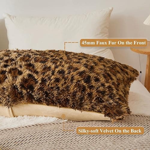 XeGe 20x54 Fluffy Faux Fur Leopard Print Body Pillow Cover, Cheetah Brown | Plush Fuzzy Faux Fur Body Pillowcase with Zipper, Farmhouse Shaggy Furry Long Pillow Cover For Pregnant Women Side Sleeper thumbnail 4