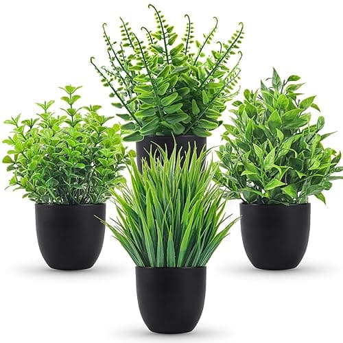 Der Rose Fake Plants 4 Packs Artificial Plants Small Faux Plants Black Bathroom Accessories for Halloween Bathroom Home Kitchen Coffee Table Office Desk Decor Indoor - Image 1