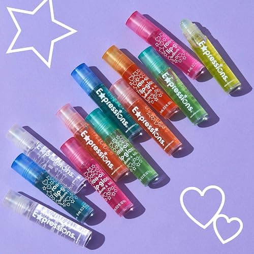 Expressions girl 12pc Roll On Lip Gloss Set with Carrying Case, Glossy Lip Make-up for Kids and Teens - Fruity Flavors, Non Toxic, Kid Friendly, Party Gift, Best Friends - 12 Pack Flavored Lip Gloss thumbnail 5