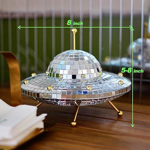 RGZOCT UFO Disco Ball Silver Disco Ball Decor Disco Spaceship Retro Reflective Décor Mirror Decorations for Home,Party,Garden,Handmade Gift (8 * 6inch) thumbnail 3