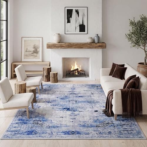 jxgzyy Washable Area Rug 5x7, Non Slip Carpet, Blue Tidal Style | 0.2" Low Pile Soft Carpet Kids and Pets Friendly, Stain-Resistance Home Decor for Bedroom Dining Kitchen Living Room - Image 1