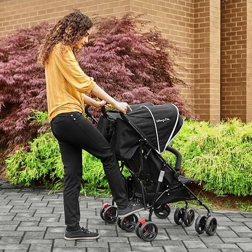 Dream On Me Volgo Side-by-Side Twin Umbrella Toddler Stroller, Black | 5 Point Safety Harness, Smooth Swivel Wheels, Lightweight, Adjustable Double Canopy, Storage Basket, 40 Lb Limit Each Seat thumbnail 7
