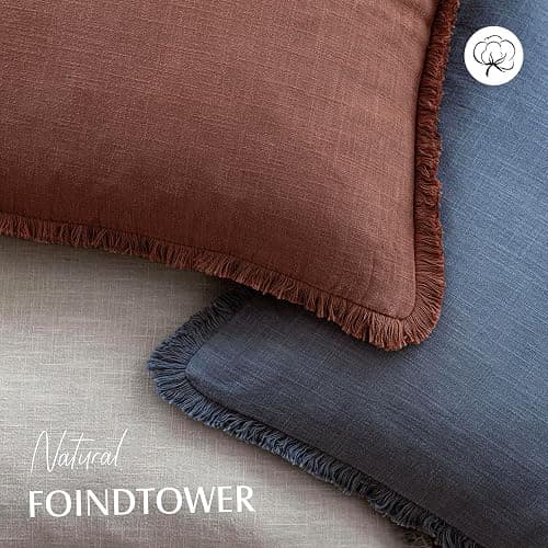 Foindtower Set of 2 Decorative Linen Fringe Throw Pillow Covers Boho Farmhouse Cushion Cover with Tassels Accent Pillowcase for Couch Chair Sofa Bed Living Room Home Decor,22×22 Inch,Rust Red thumbnail 4