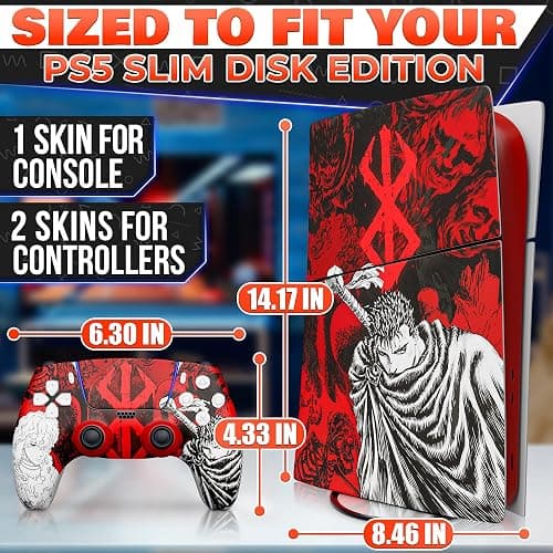 PS5 Slim Skin Anime with PS5 Controller Skin Anime Style Set - Dark/Red Warrior HD Print with Matte Finish, Cool Design & Precise Fit - Scratch-Resistant PlayStation 5 Skins for Console & Controllers thumbnail 2