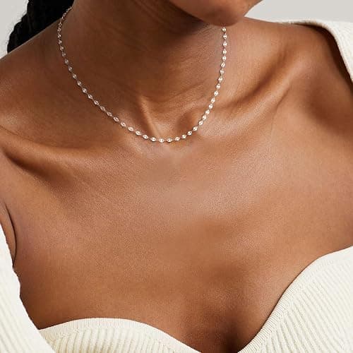 Carffordo 925 Sterling Silver Chain Necklace Link Chain Necklace for Women Simple Dainty 16K Gold Plated Necklace for Women Minimalist Waterproof Silver Necklace Trendy Jewelry Gifts thumbnail 3