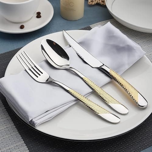 40-Piece Gold Silverware Set Stainless Steel Flatware Set Service for 8 Kitchen Cutlery Utensils Includes Knives Spoons Forks For Home Kitchen Hotel thumbnail 6