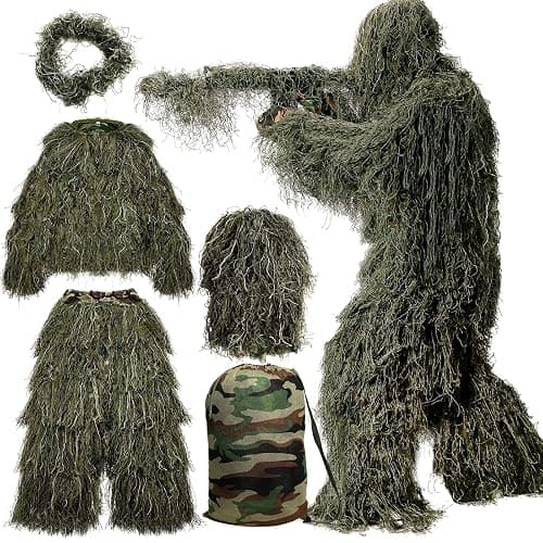 MOPHOTO 5 in 1 Ghillie Suit 3D Camouflage Hunting Suits - Jacket, Pants, Hood, Carry Bag for Adults & Youth, M/L/XL/XXL - Image 1