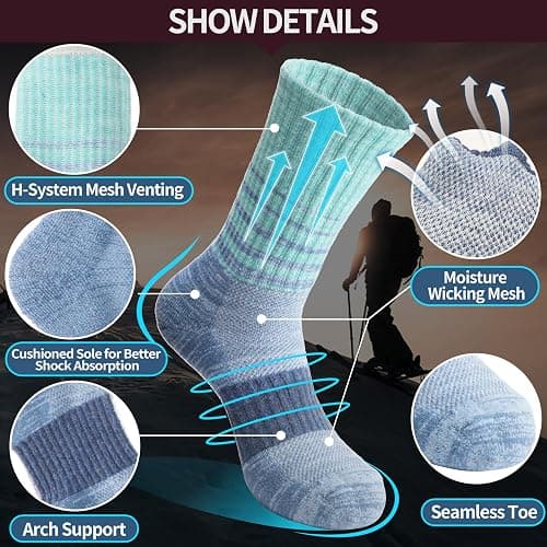 Anlisim Merino Wool Hiking Socks for Women Thermal Winter Warm Boot Work Cushion Socks 5 Pairs thumbnail 3