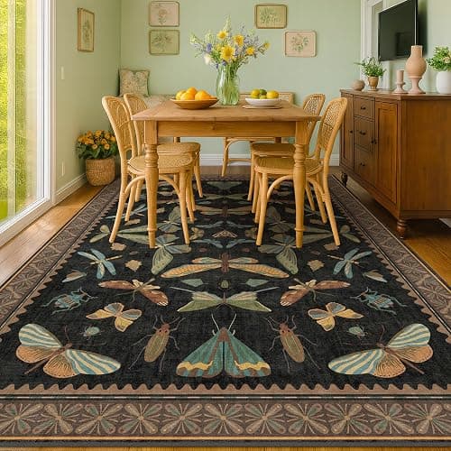 Hazo Haus Black Washable Insect Area Rugs 8x10 for Living Room, Bedroom, Dining Room Under Table, Playroom, Large Dark Whimscal Boho Indoor Rug, Ultra Soft Low Pile Non Slip thumbnail 3