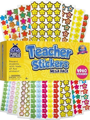 PURPLE LADYBUG Teacher Stickers for Students - 4960 Reward Stickers for Kids Classroom Supplies, Teacher Must-Haves for Classroom Reward Charts, Star, Back to School Gift - Image 1