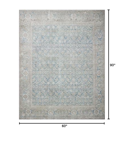 Loloi Wynter Collection WYN-10 Ocean/Silver 5'-0" x 7'-6" Area Rug, .13" Thick, Area Rug, Soft, Durable, Printed, Vintage Inspired, Low Pile, Non-Shedding, Easy Clean, Living Room Rug thumbnail 2