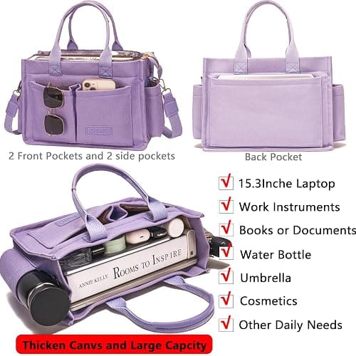 ZHMO Canvas Tote Bag for Women,Womens Purse Handbags Totes Bags Crossbody Work Laptop Book Bag for Travel Nurse College Gift - Canvs Elegant Beige thumbnail 3