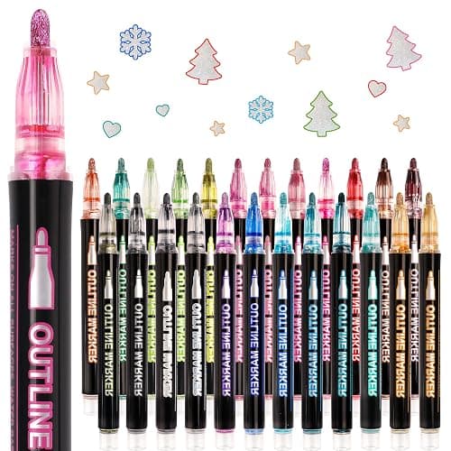 Outline Glitter Markers, 24 Colors Outline Shimmer Markers, Teen Girl Gifts Trendy Stuff, Glitter Pens Set, Art Crafts School Journaling Supplies for Kids Girls Ages 4-16 Year Old - Image 1
