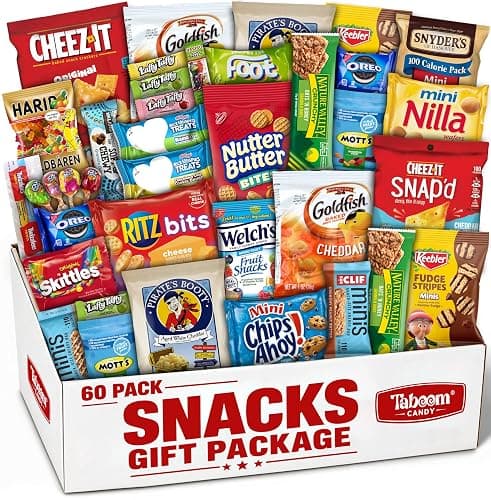 Snack Box Care Package Gift Box 60 Count - Assorted Snacks, Candy & Treats Variety Gift Box For College Students & Birthday Gifts - Image 1