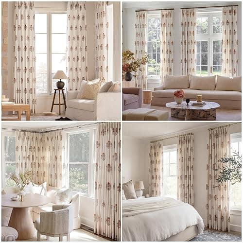 THREE GIRLS Pinch Pleated Curtains Light Filtering Red Floral Curtains for Living Room Bedroom Dining Room 84 Inches Luxury Linen Drapes Farmhouse Window Curtains with Hooks - 2 Panels Set, 40" x 84" thumbnail 6