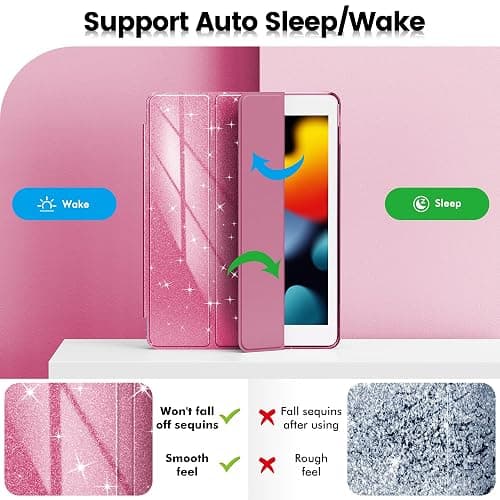 INFILAND Case for iPad 6th/5th Generation 9.7 Inch 2018/2017, iPad Air 2 Cute Glitter Clear Protective Cover for Kids, Girls, Woman, with Pencil Holder (Pink) thumbnail 6