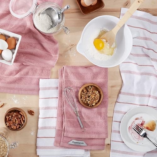 KitchenAid Albany Kitchen Towel 4-Pack Set, Dried Rose/White, 16"x26" thumbnail 2