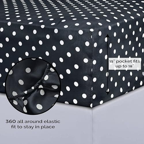 Superior Polka Dot Sheet Set, 600 Thread Count Cotton Blend Bedding Sets, Soft and Wrinkle Resistant Sheets with Deep Fitting Pockets - Full, Black thumbnail 7