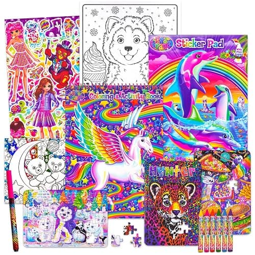 Coloring Book and Stickers Set - Giant Lisa Frank Coloring and Activity Fold-Out Storage Case for Girls, Kids, Adults (Lisa Frank Party Supplies) thumbnail 2